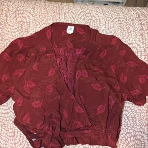 GAP Red Maternity Wrap Dress with Leaf Pattern